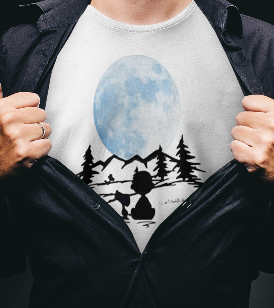 Snoopy And Charlie Brown Camping Under Full Moon T-Shirt
