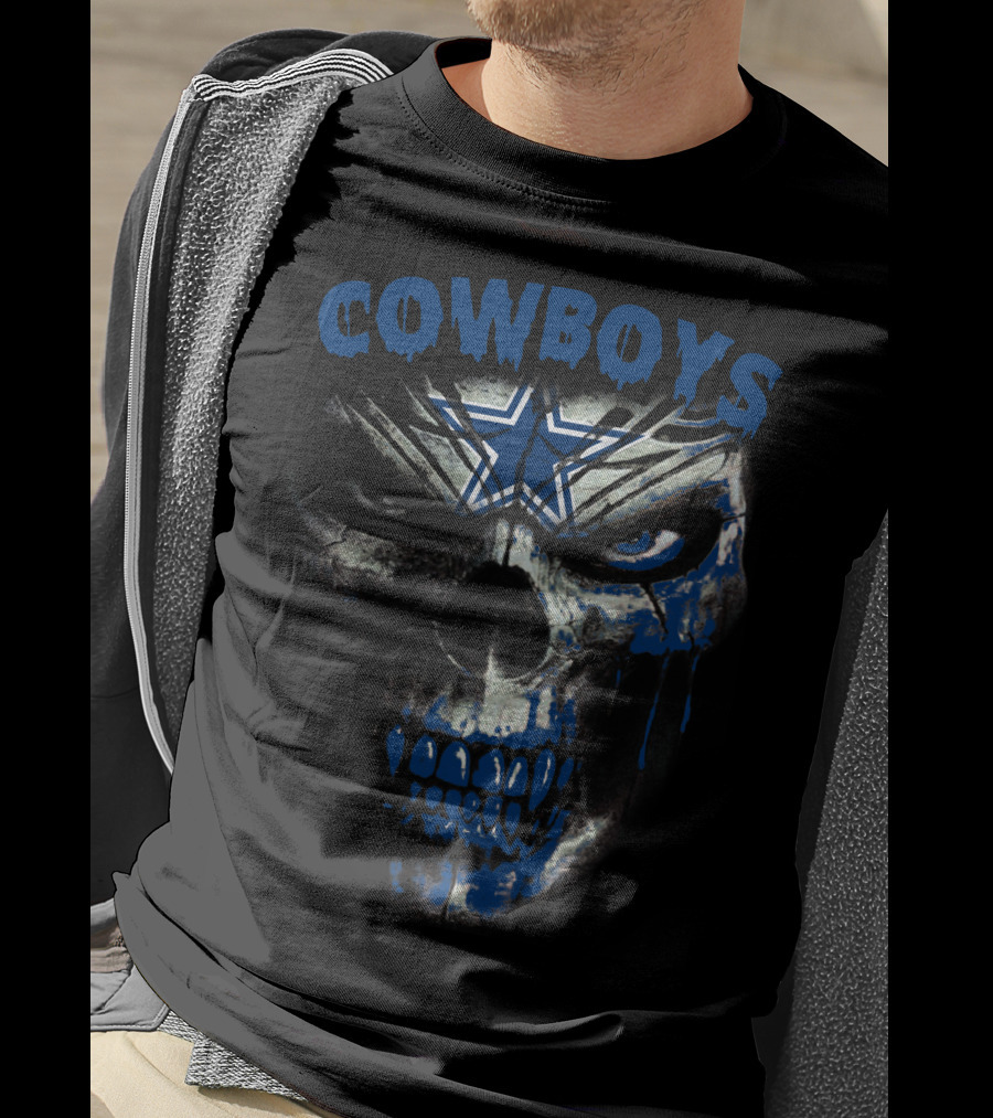 Cowboys Skull With Blue Star Dripping Face T-Shirt