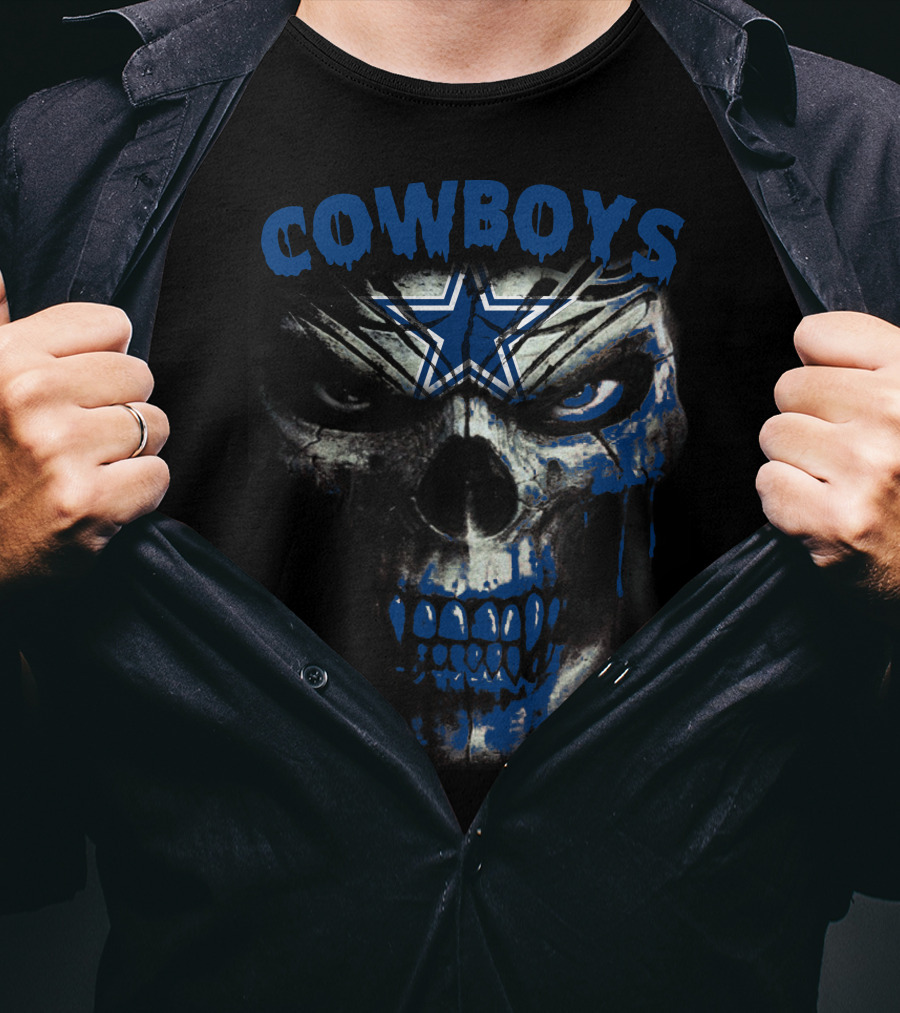 Cowboys Skull With Blue Star Dripping Face T-Shirt