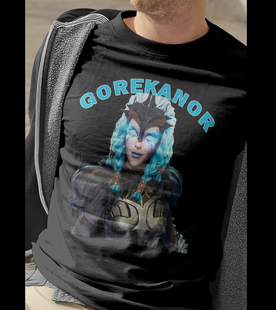 Gorekanor Viking Warrior Ice Queen With Braided Blue Hair And Mask T-Shirt