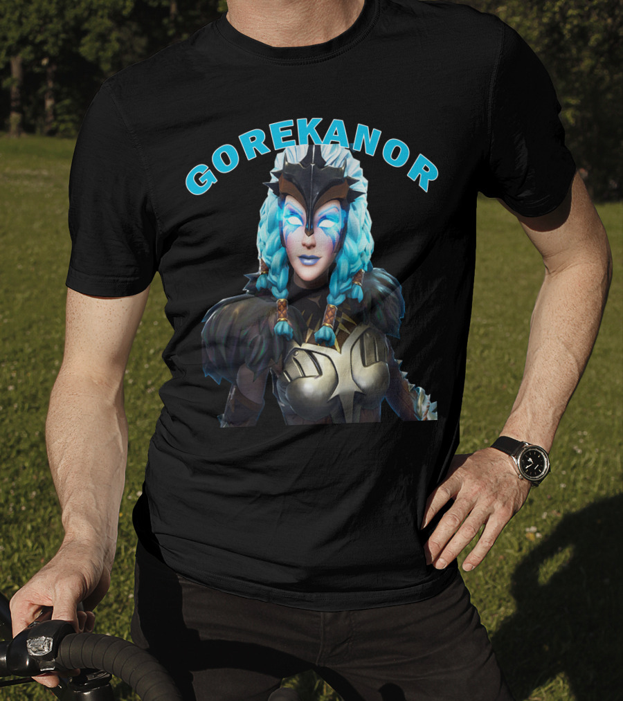Gorekanor Viking Warrior Ice Queen With Braided Blue Hair And Mask T-Shirt