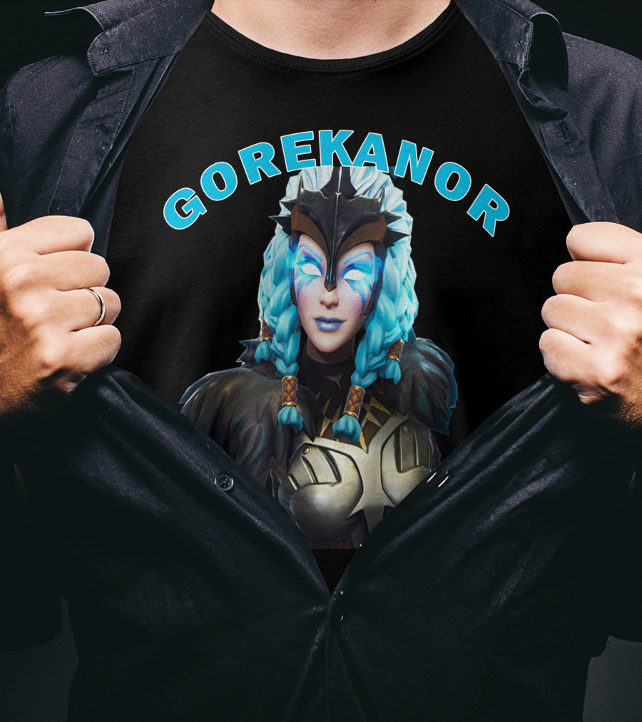 Gorekanor Viking Warrior Ice Queen With Braided Blue Hair And Mask T-Shirt