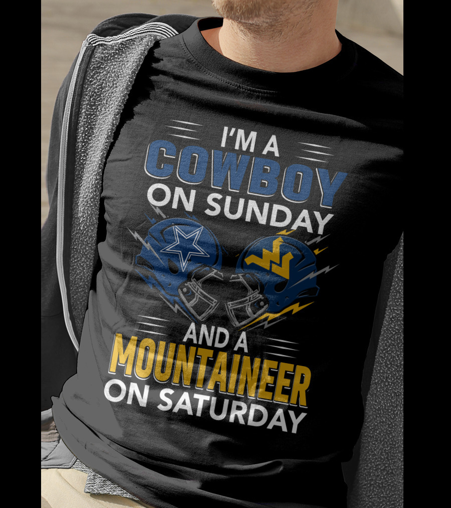 I'm A Cowboy On Sunday And A Mountaineer On Saturday Football Helmets T-Shirt