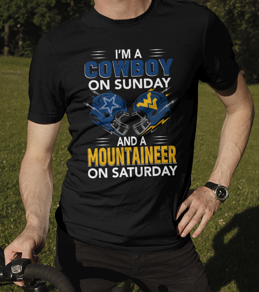 I'm A Cowboy On Sunday And A Mountaineer On Saturday Football Helmets T-Shirt
