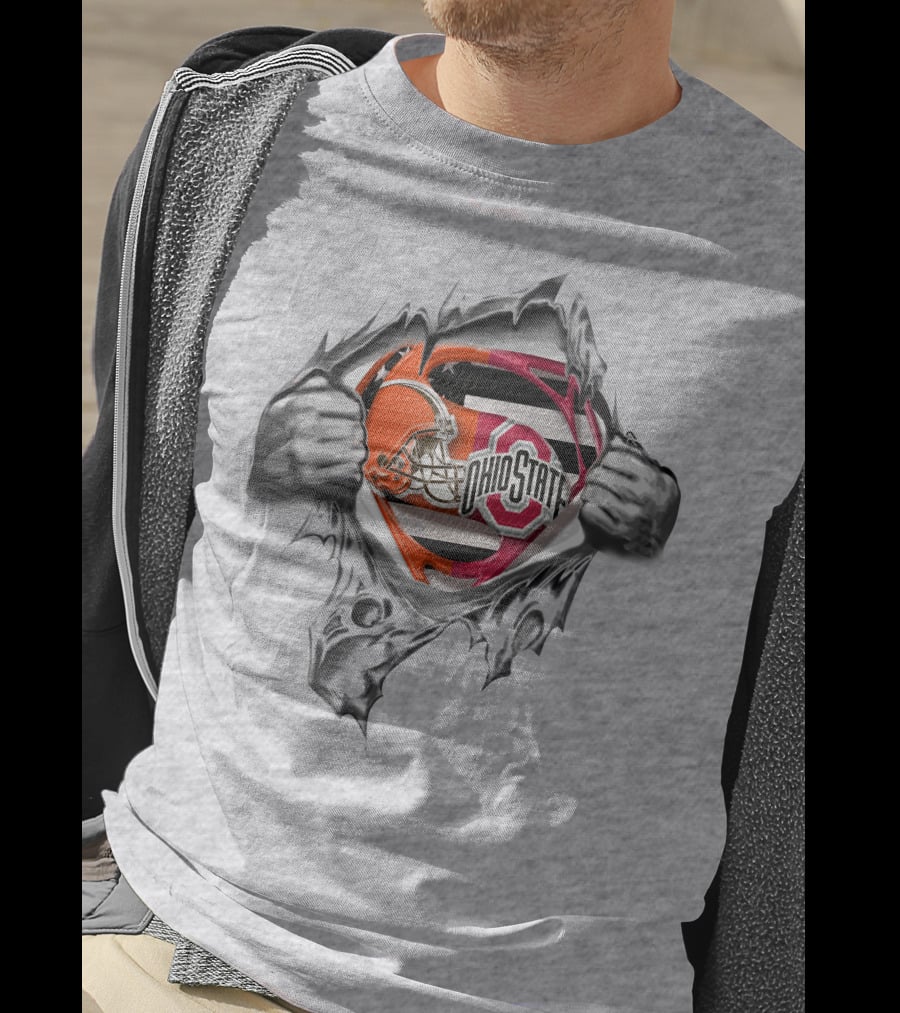 Ohio State Buckeyes Cleveland Browns Super Fan Logo Fusion T-Shirt
