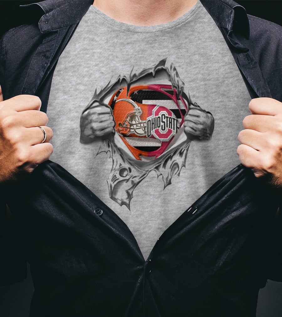 Ohio State Buckeyes Cleveland Browns Super Fan Logo Fusion T-Shirt