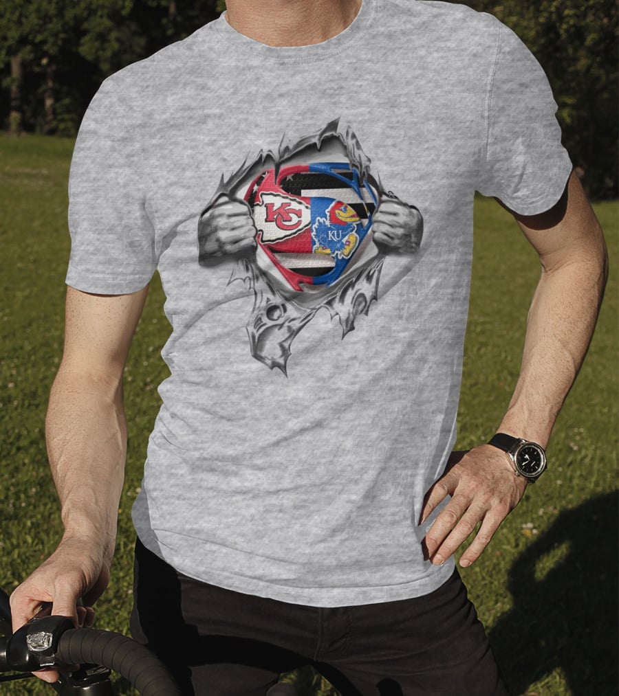 Kansas City Chiefs And Kansas Jayhawks Superman Logo Fusion T-Shirt