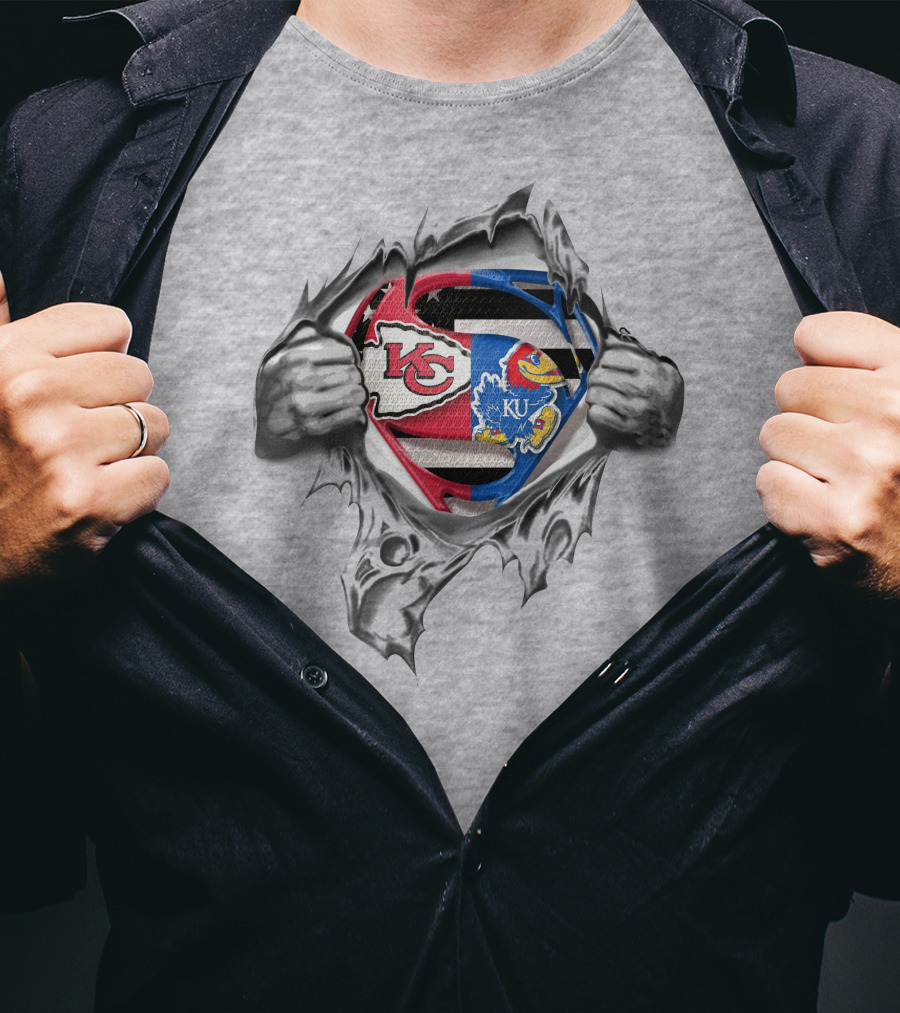 Kansas City Chiefs And Kansas Jayhawks Superman Logo Fusion T-Shirt
