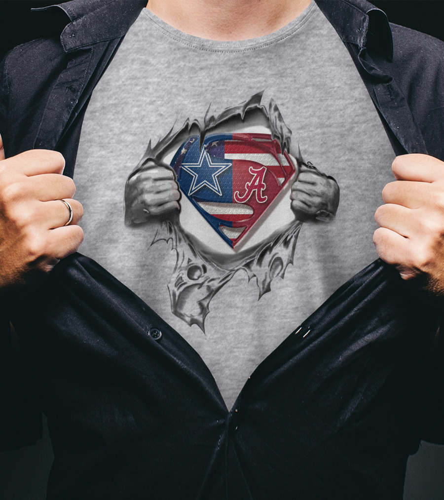 Dallas Cowboys Alabama Crimson Tide Superman Emblem Torn Reveal T-Shirt