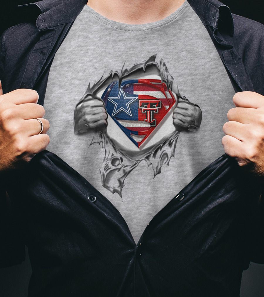Dallas Cowboys Texas Tech Superman Logo USA Flag T-Shirt