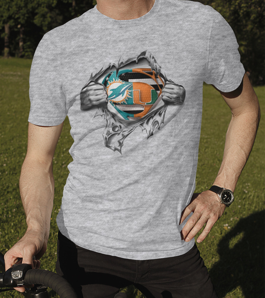 Miami Dolphins Hurricanes Superhero Logo Mashup T-Shirt