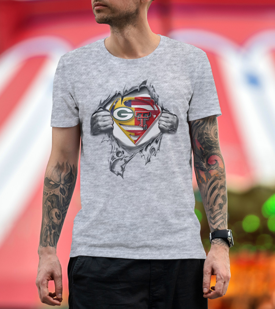 Packers Texas Tech Superhero Symbol Peeking T-Shirt