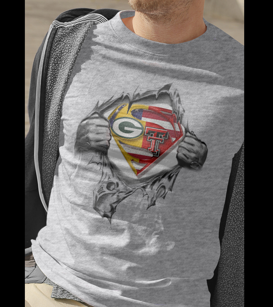 Packers Texas Tech Superhero Symbol Peeking T-Shirt