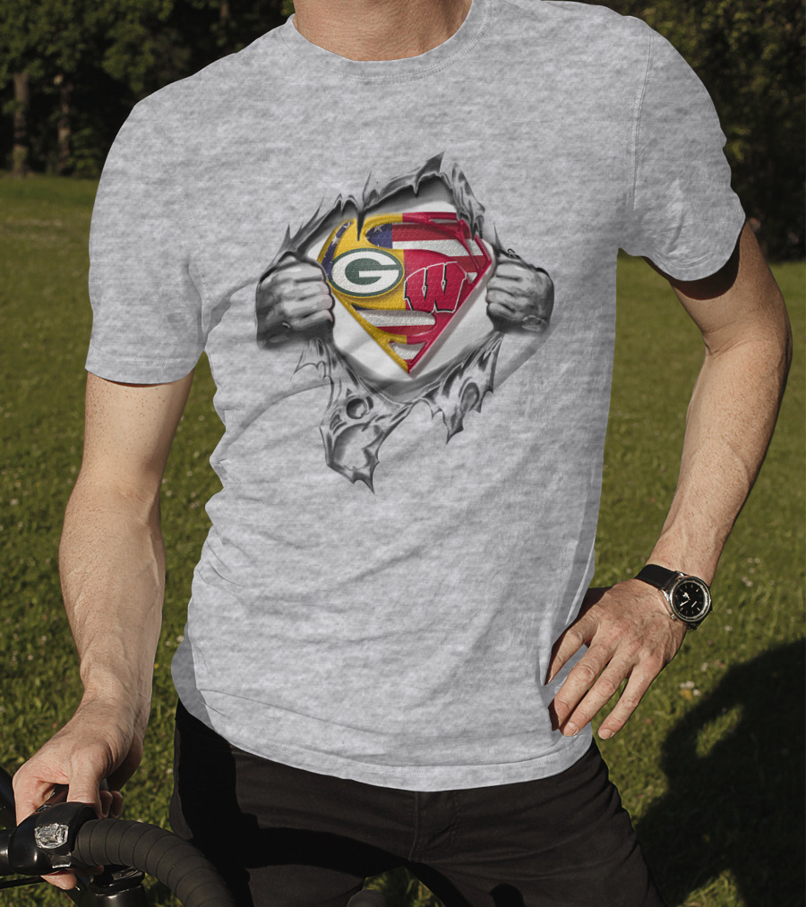 Packers Wisconsin Badgers Superman Logo Fusion T-Shirt