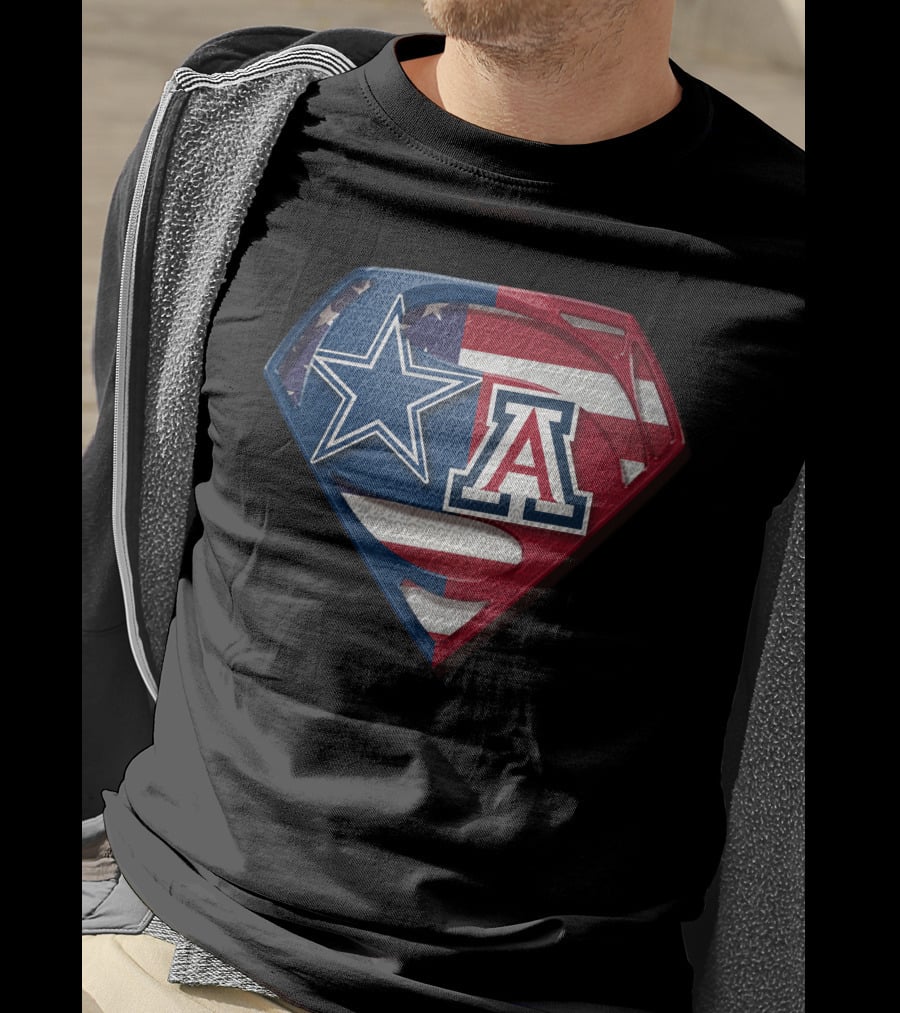 Dallas Cowboys Wildcats Superman Logo American Flag T-Shirt