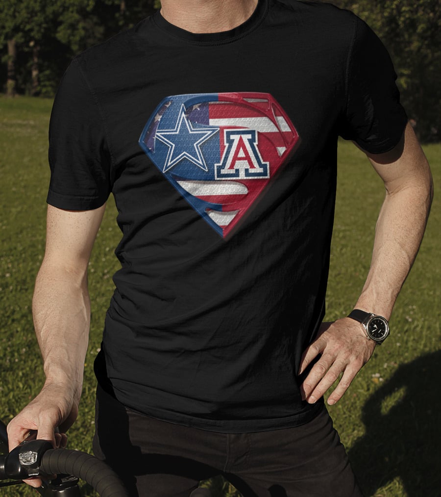 Dallas Cowboys Wildcats Superman Logo American Flag T-Shirt