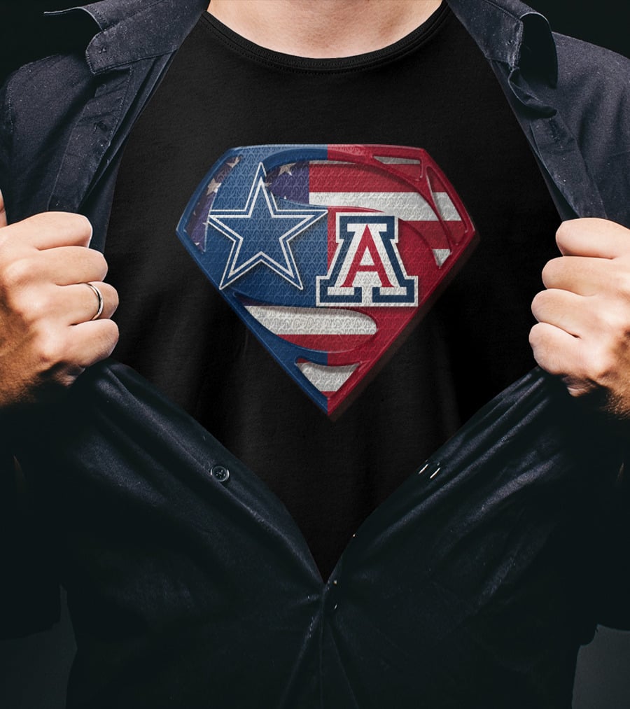 Dallas Cowboys Wildcats Superman Logo American Flag T-Shirt