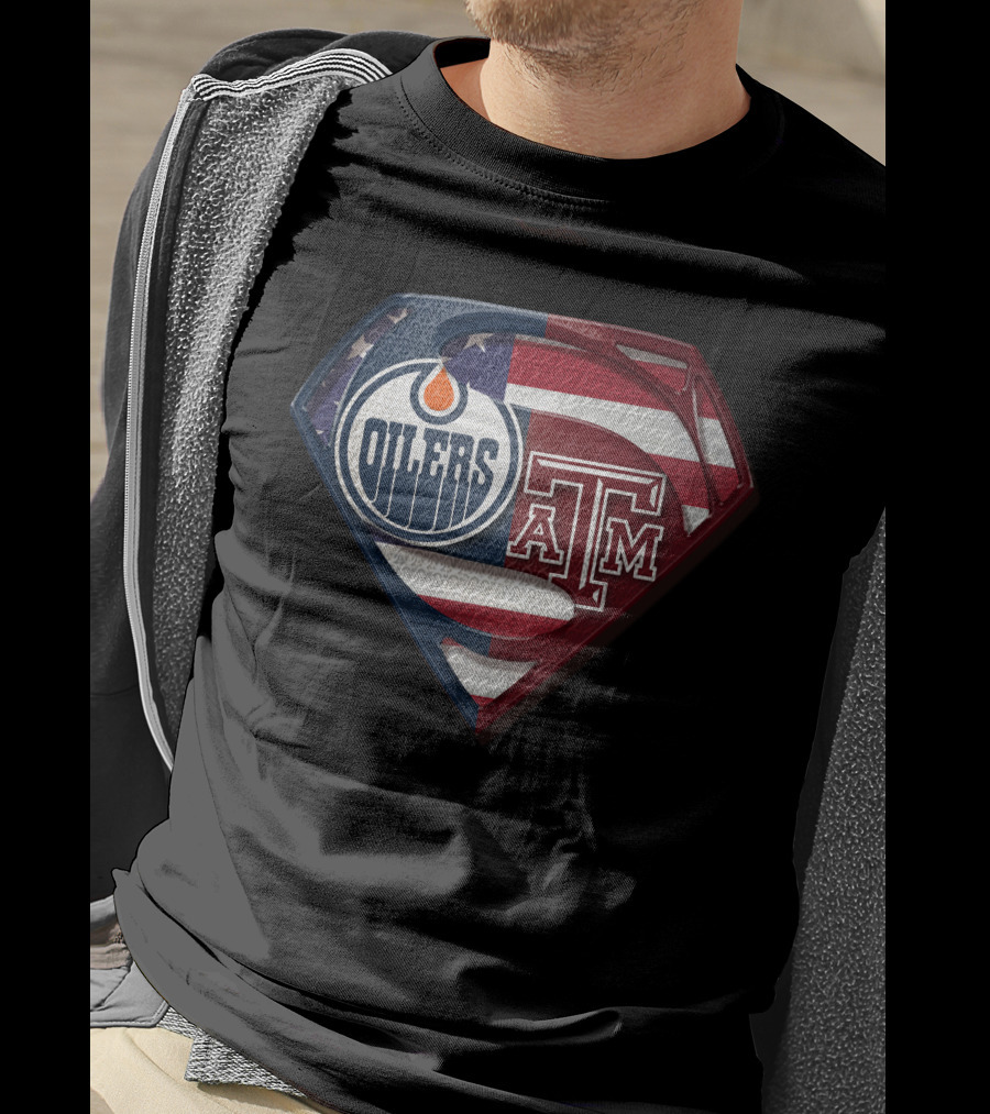 Oilers A&M Superman Shield American Flag T-Shirt