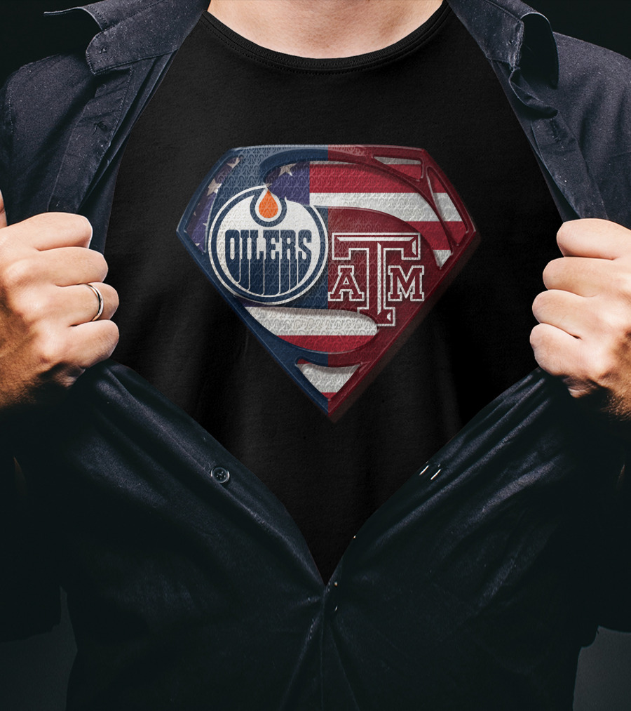 Oilers A&M Superman Shield American Flag T-Shirt