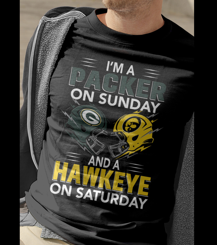 I'm A Packer On Sunday And A Hawkeye On Saturday Football Helmet Fan Gear T-Shirt