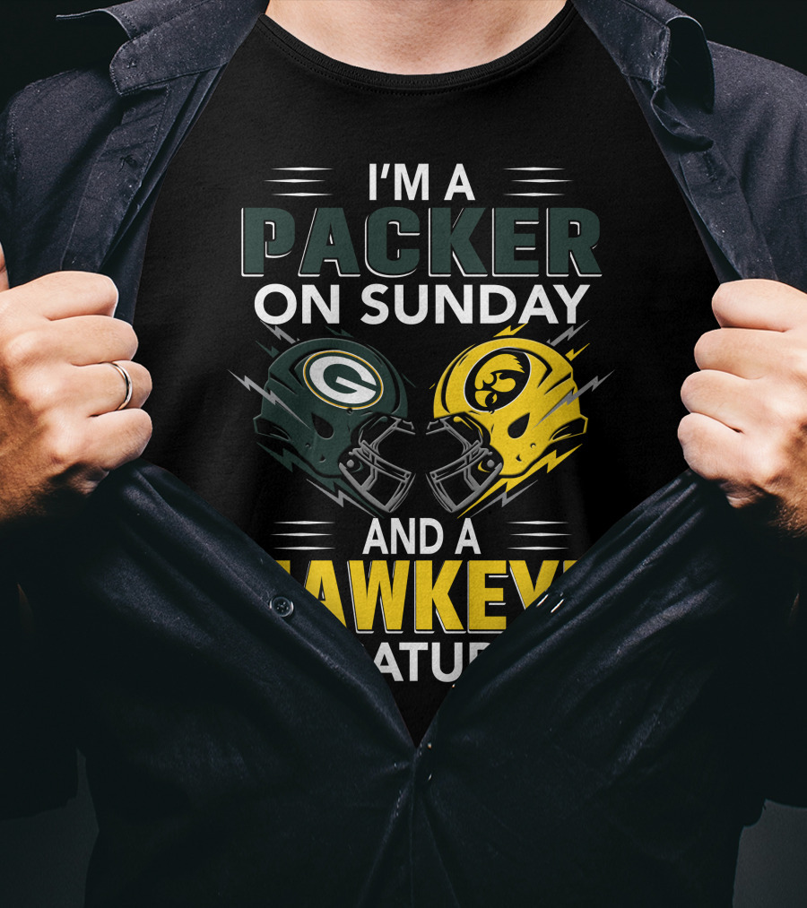 I'm A Packer On Sunday And A Hawkeye On Saturday Football Helmet Fan Gear T-Shirt
