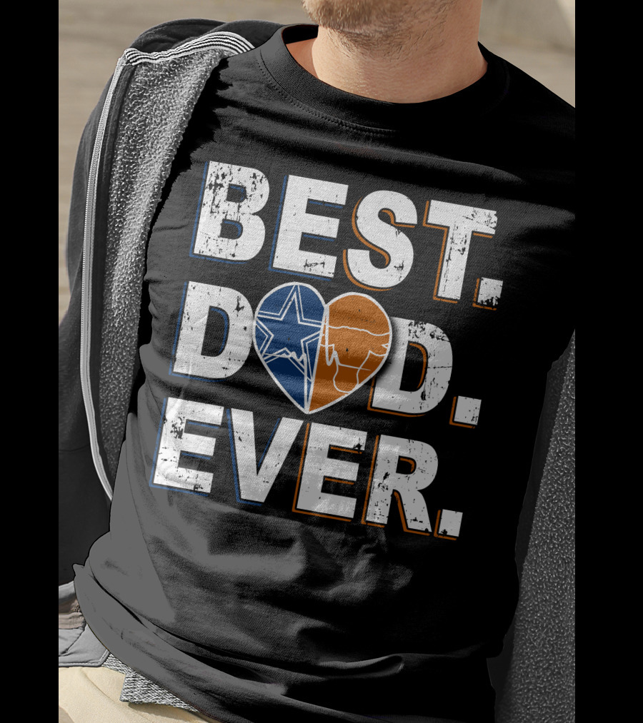 Best Dad Ever Cowboys Longhorns Heart Logos T-Shirt