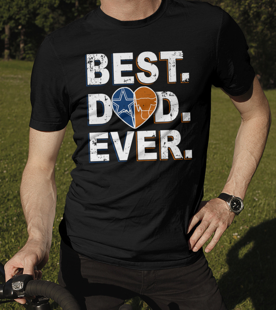 Best Dad Ever Cowboys Longhorns Heart Logos T-Shirt