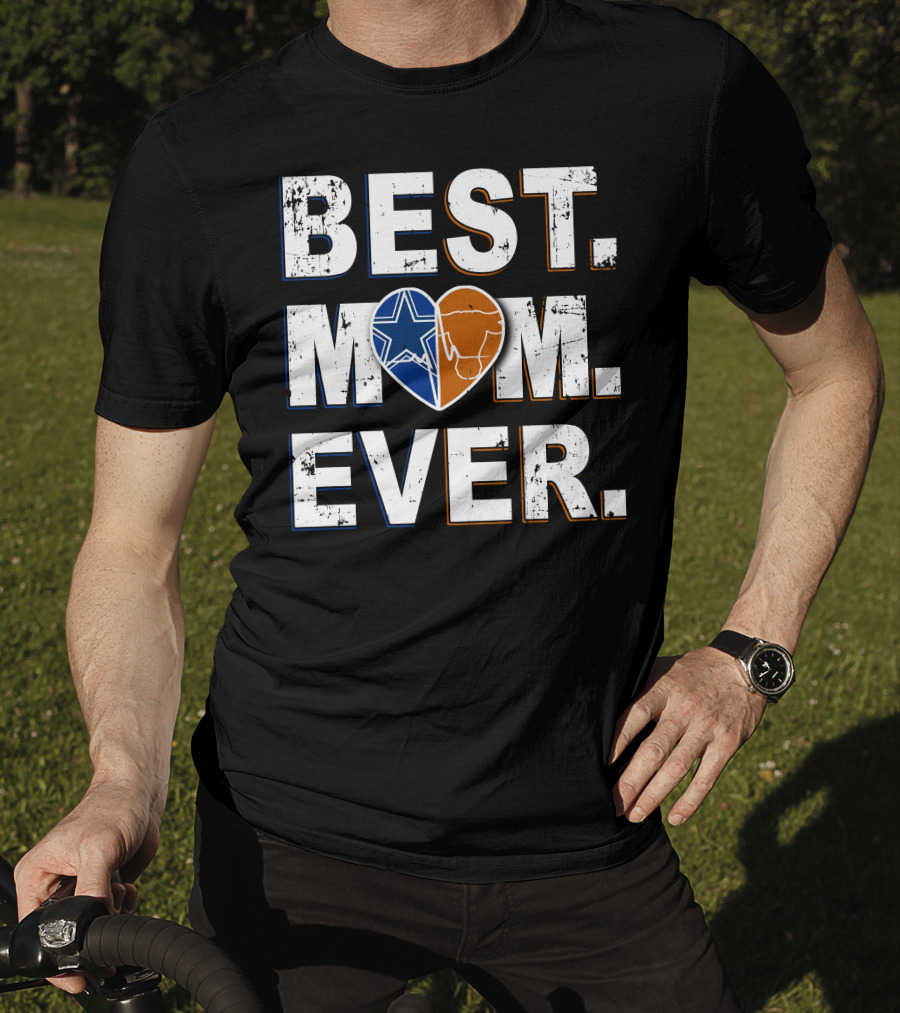Best Mom Ever Cowboys Star And Longhorn Heart T-Shirt