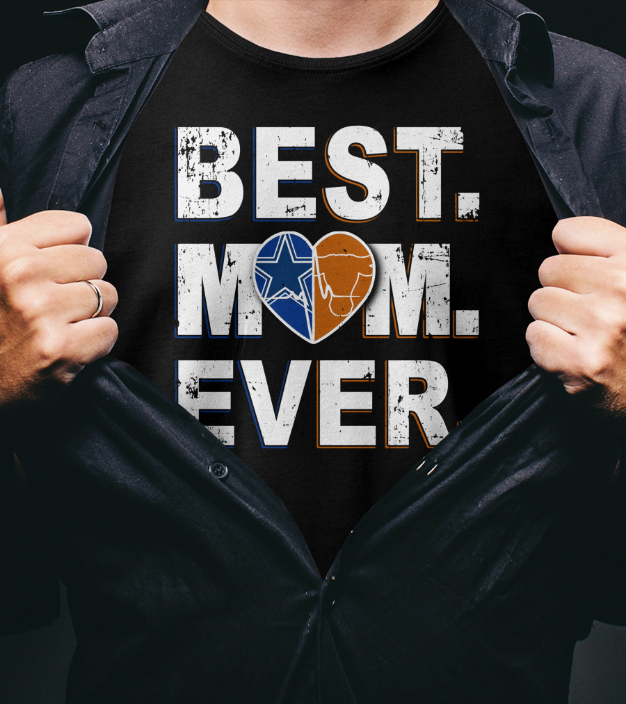 Best Mom Ever Cowboys Star And Longhorn Heart T-Shirt