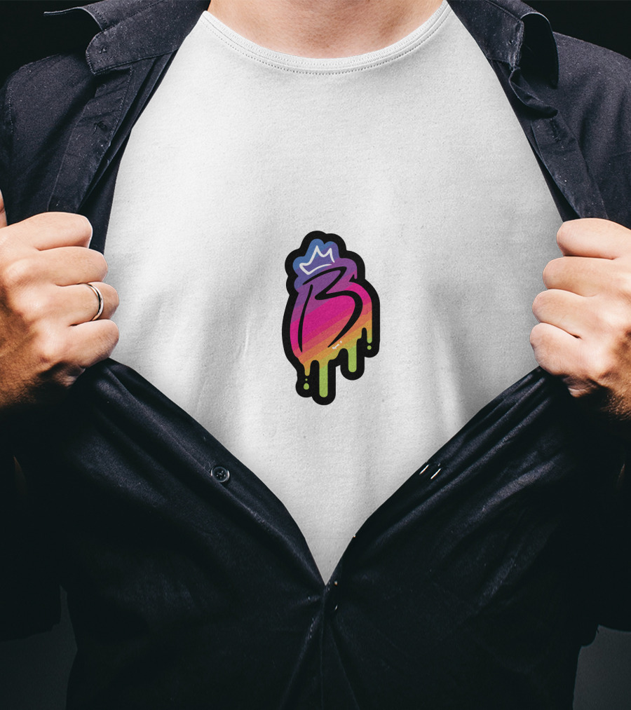 Royally B Drip With Crown Icon Gradient Pink Yellow Black Border T-Shirt