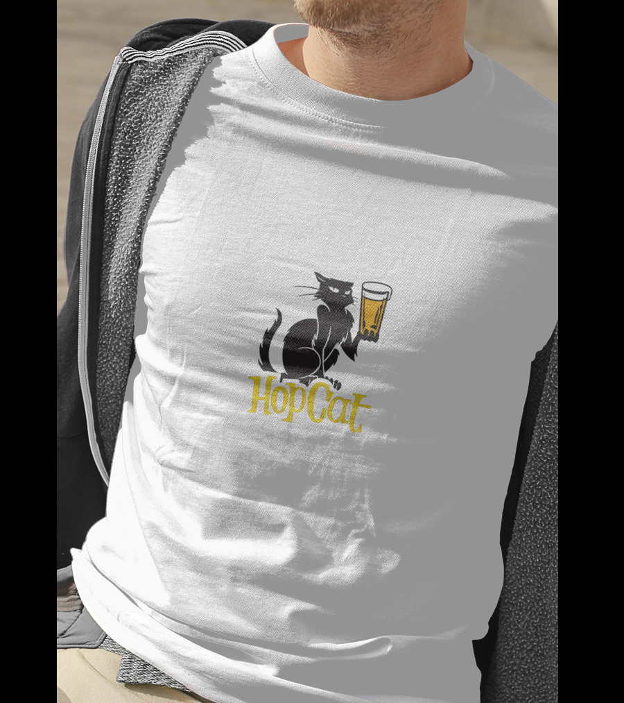 Madison Beer HopCat Logo Black Cat Holding Beer Glass T-Shirt
