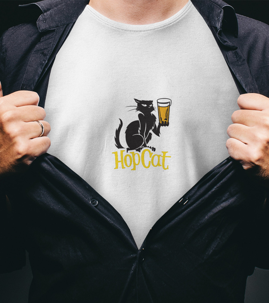 Madison Beer HopCat Logo Black Cat Holding Beer Glass T-Shirt