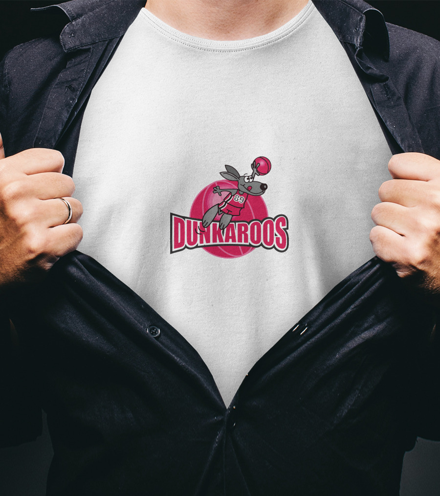 Dunkaroos Basketball Kangaroo With Jersey Number 89 Jumping On Pink Ball T-Shirt