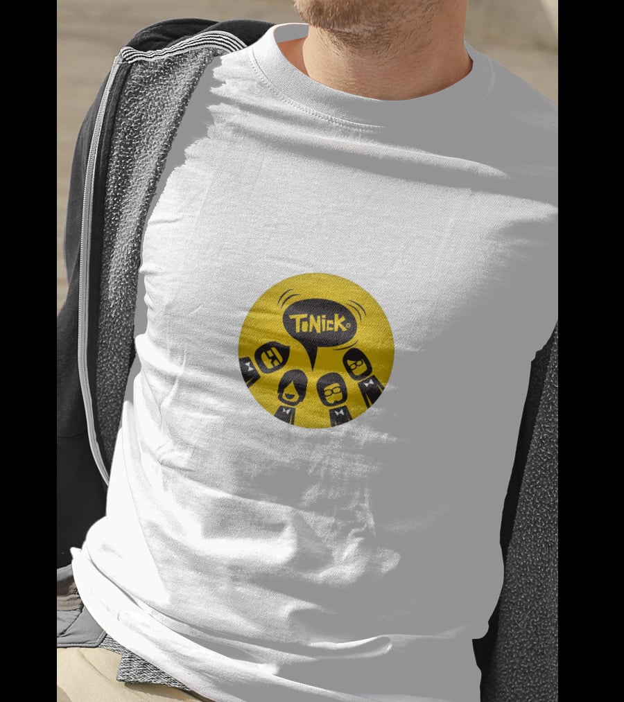 TONICK Yellow Circle With Cartoon Characters T-Shirt