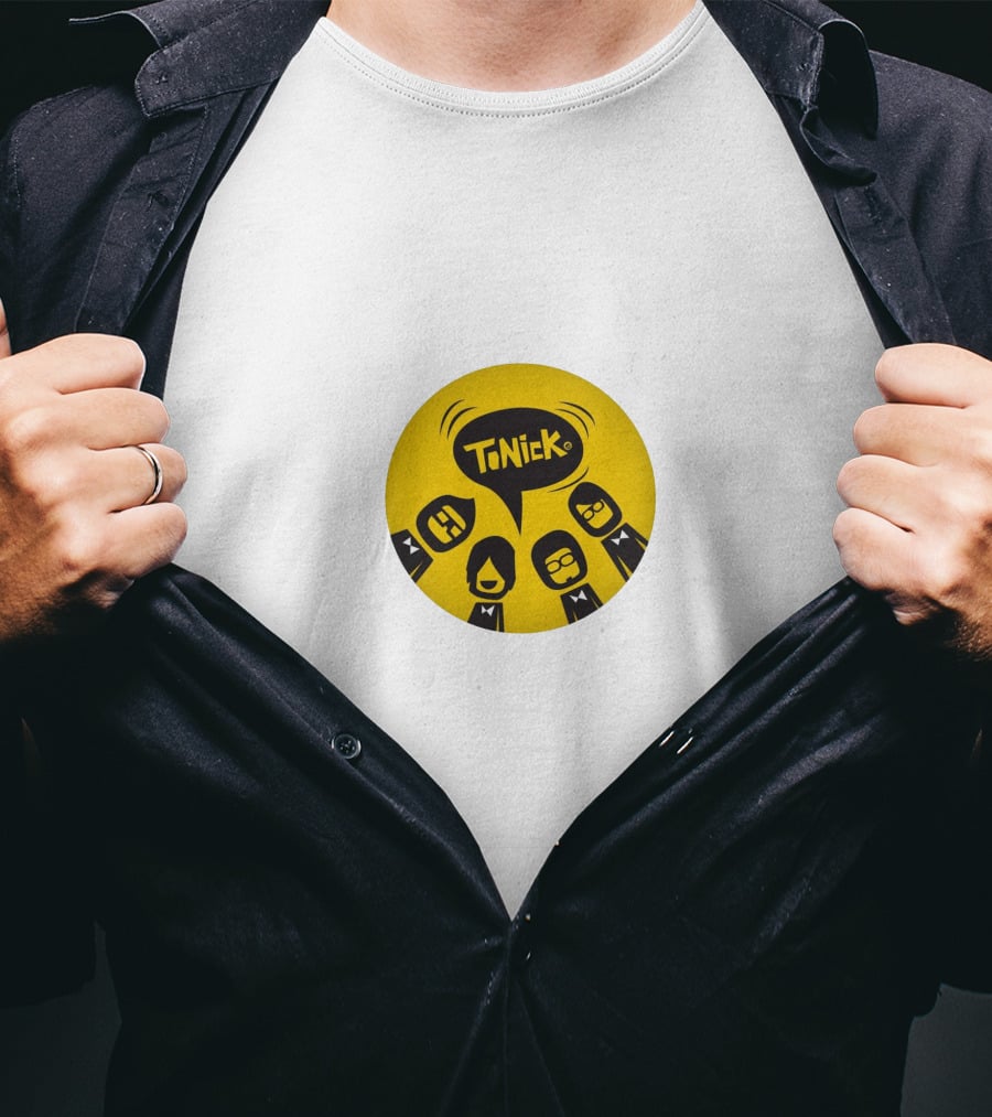 TONICK Yellow Circle With Cartoon Characters T-Shirt