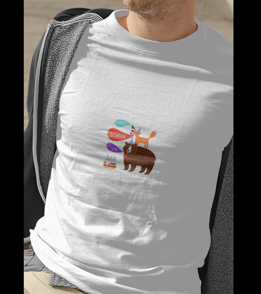 Happy Birthday Party Animal Bear And Fox With Cake T-Shirt