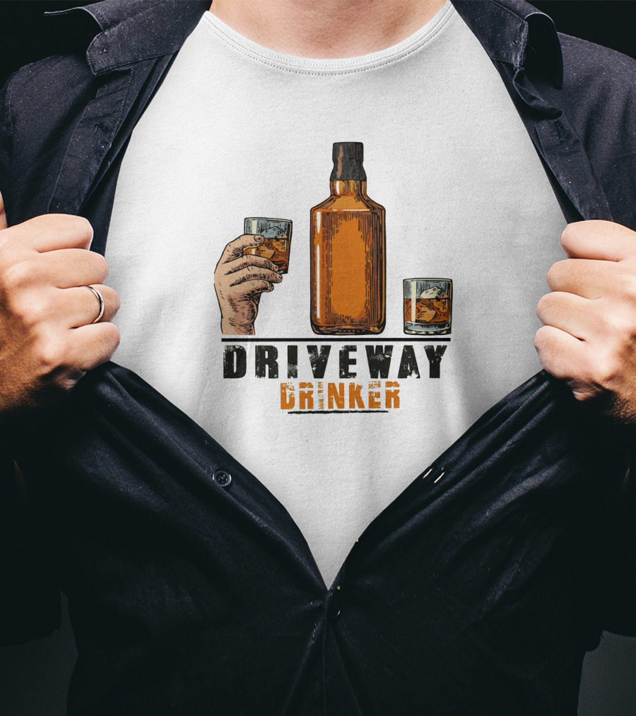 Driveway Drinker Whiskey Bottle And Glasses T-Shirt