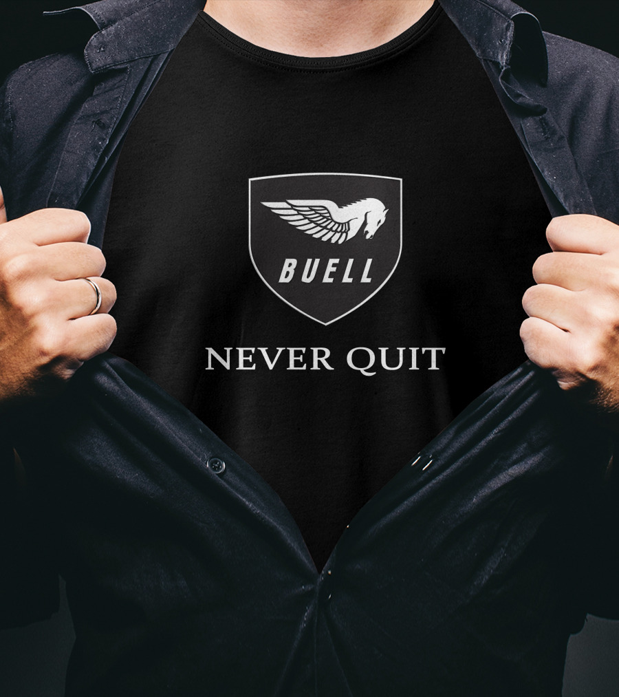 BUELL NEVER QUIT Winged Horse Emblem T-Shirt