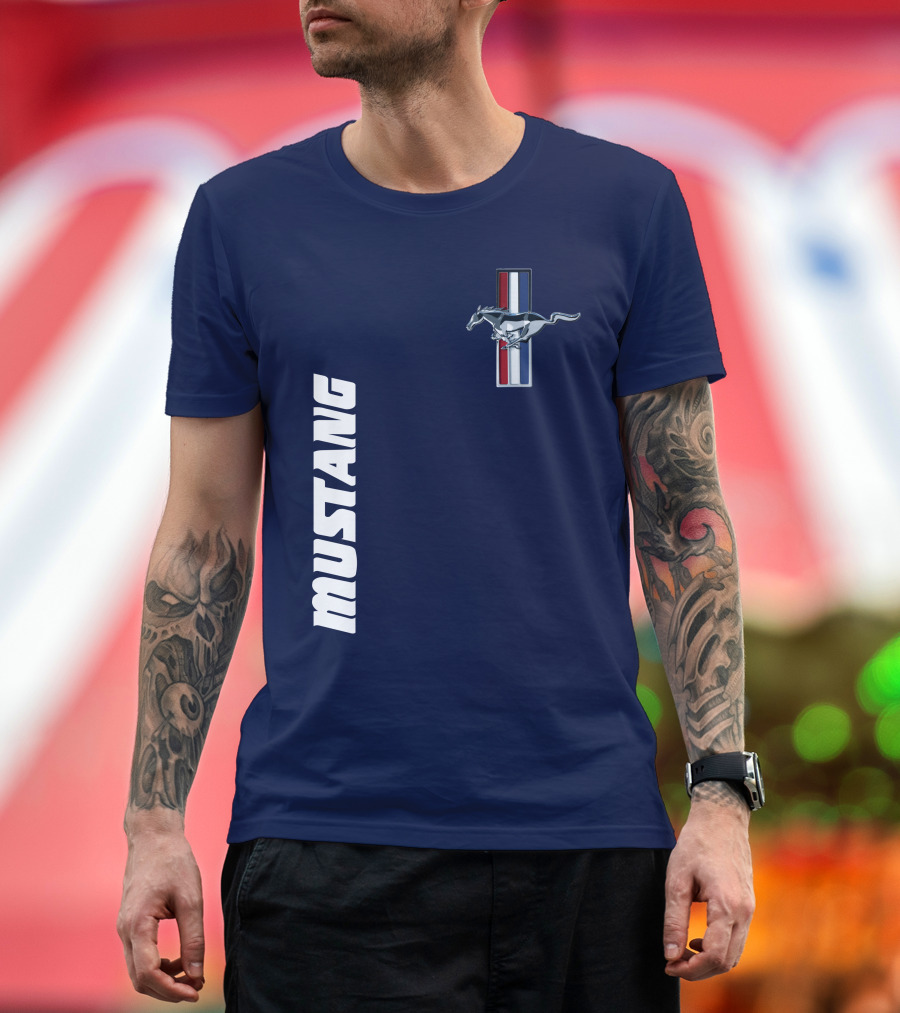 Mustang Running Horse Emblem Navy Blue T-Shirt