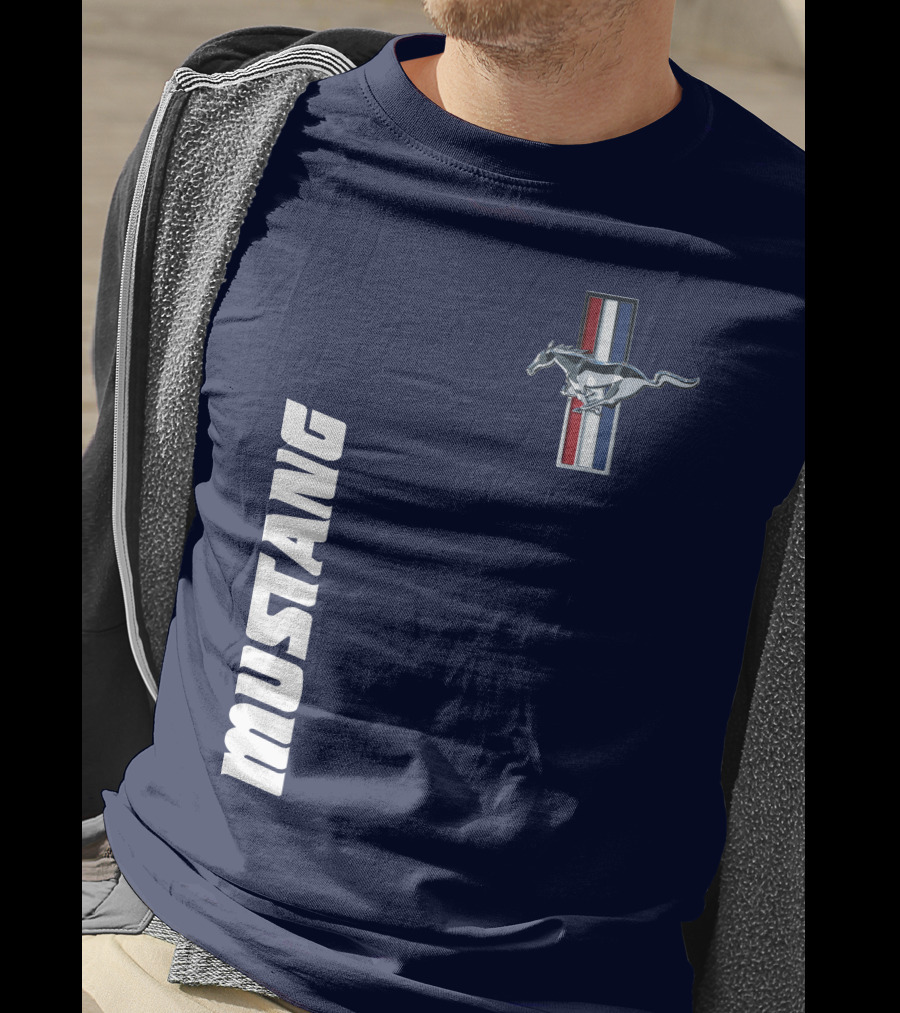 Mustang Running Horse Emblem Navy Blue T-Shirt