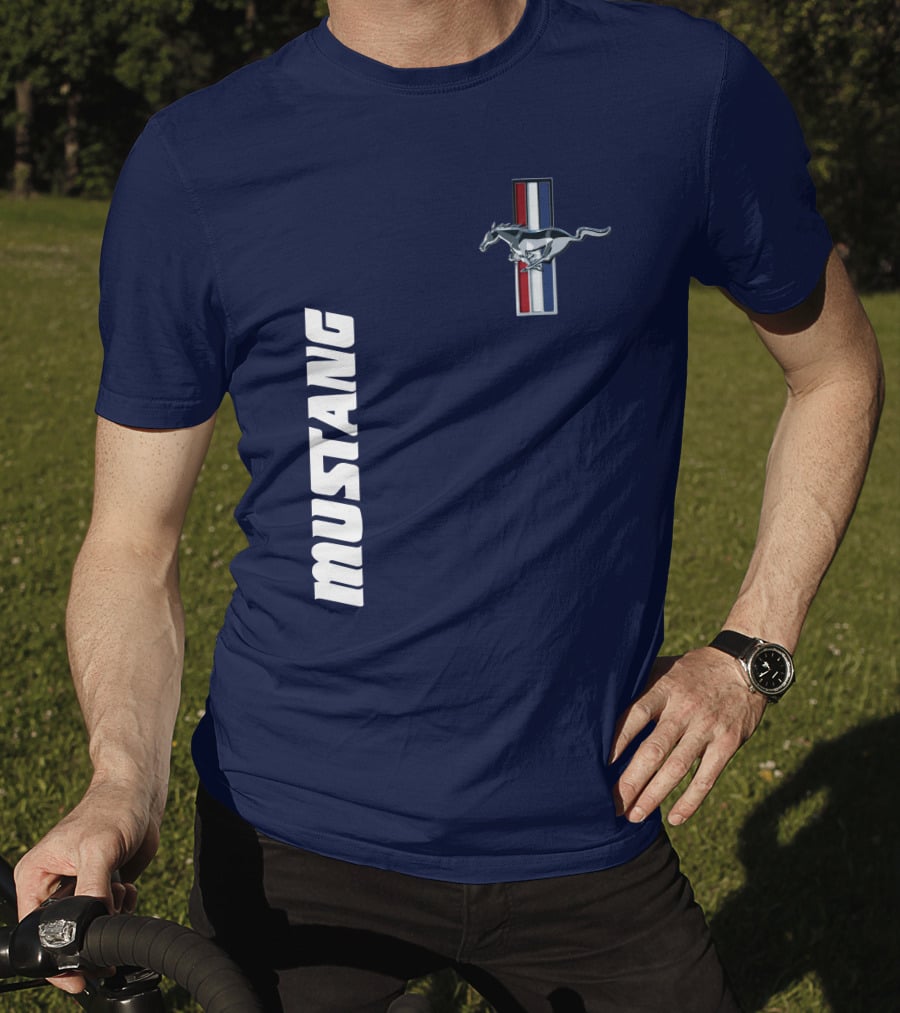 Mustang Running Horse Emblem Navy Blue T-Shirt