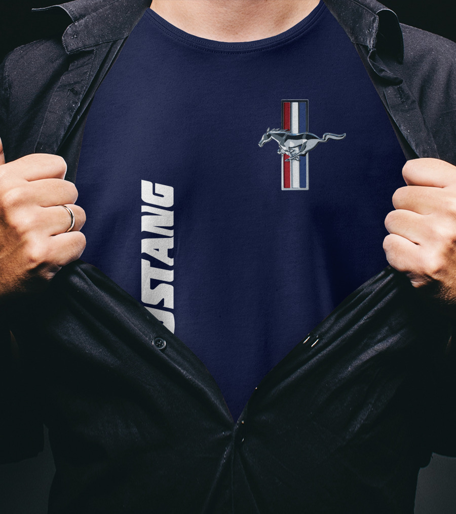 Mustang Running Horse Emblem Navy Blue T-Shirt