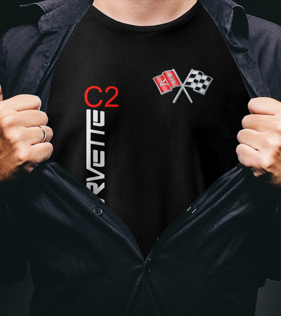 CORVETTE C2 Crossed Flags Emblem T-Shirt