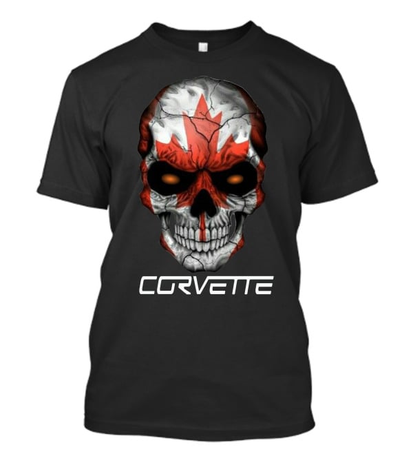CORVETTE Canada Skull With Red Maple Leaf T-Shirt