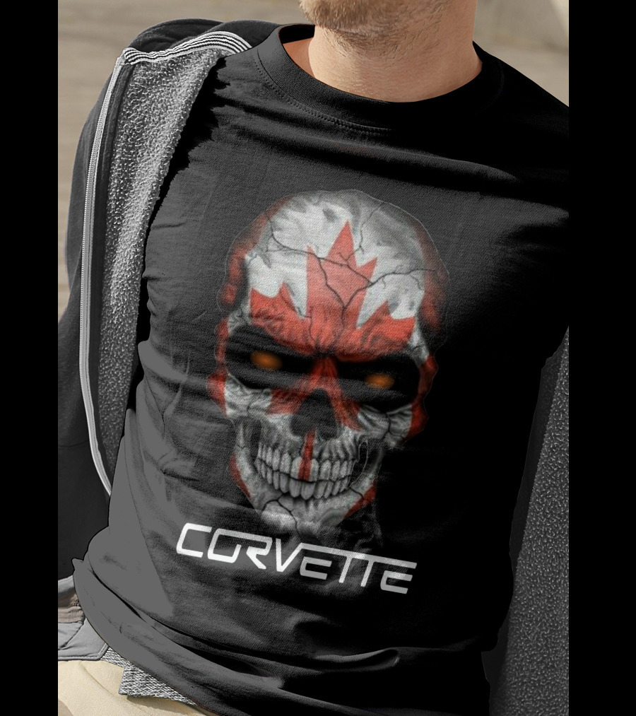 CORVETTE Canada Skull With Red Maple Leaf T-Shirt