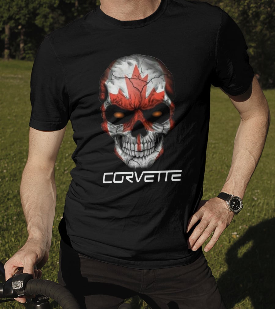 CORVETTE Canada Skull With Red Maple Leaf T-Shirt