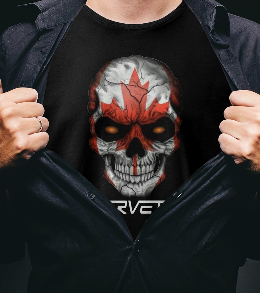 CORVETTE Canada Skull With Red Maple Leaf T-Shirt
