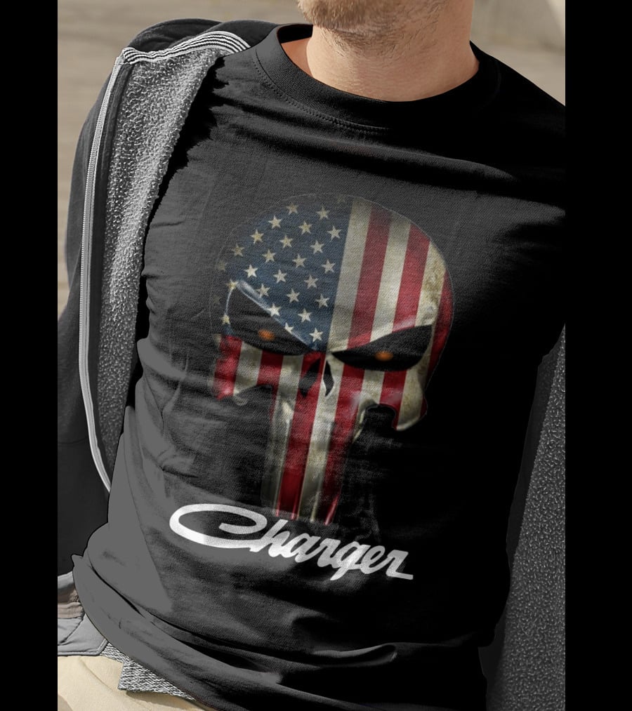 American Flag Punisher Skull Charger T-Shirt