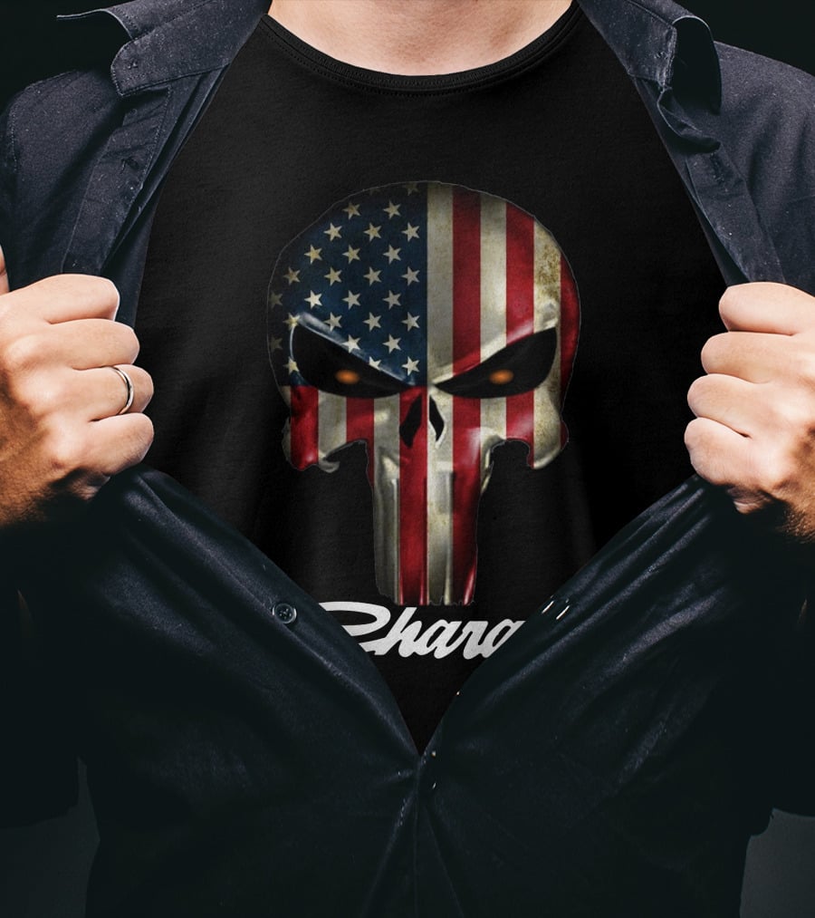 American Flag Punisher Skull Charger T-Shirt