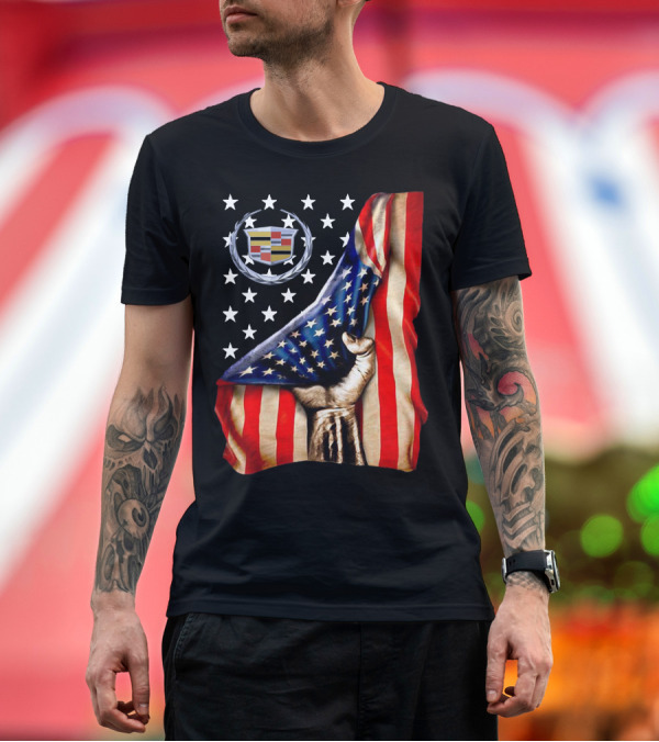 Premium T-Shirt: Cadillac American Flag Patriotic Car Logo T-Shirt Cadillac American Flag Patriotic Car Logo T-Shirt